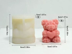 Molde silicona osito grande rosas con corazon